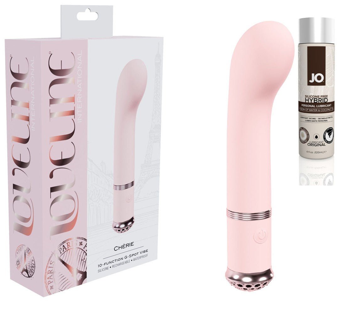 Loveline Cherie - Pink G - spot vibe with 10 x function modes & JO Coconut Hybrid Lubricant - VALUE! - redshoe.com.au 2