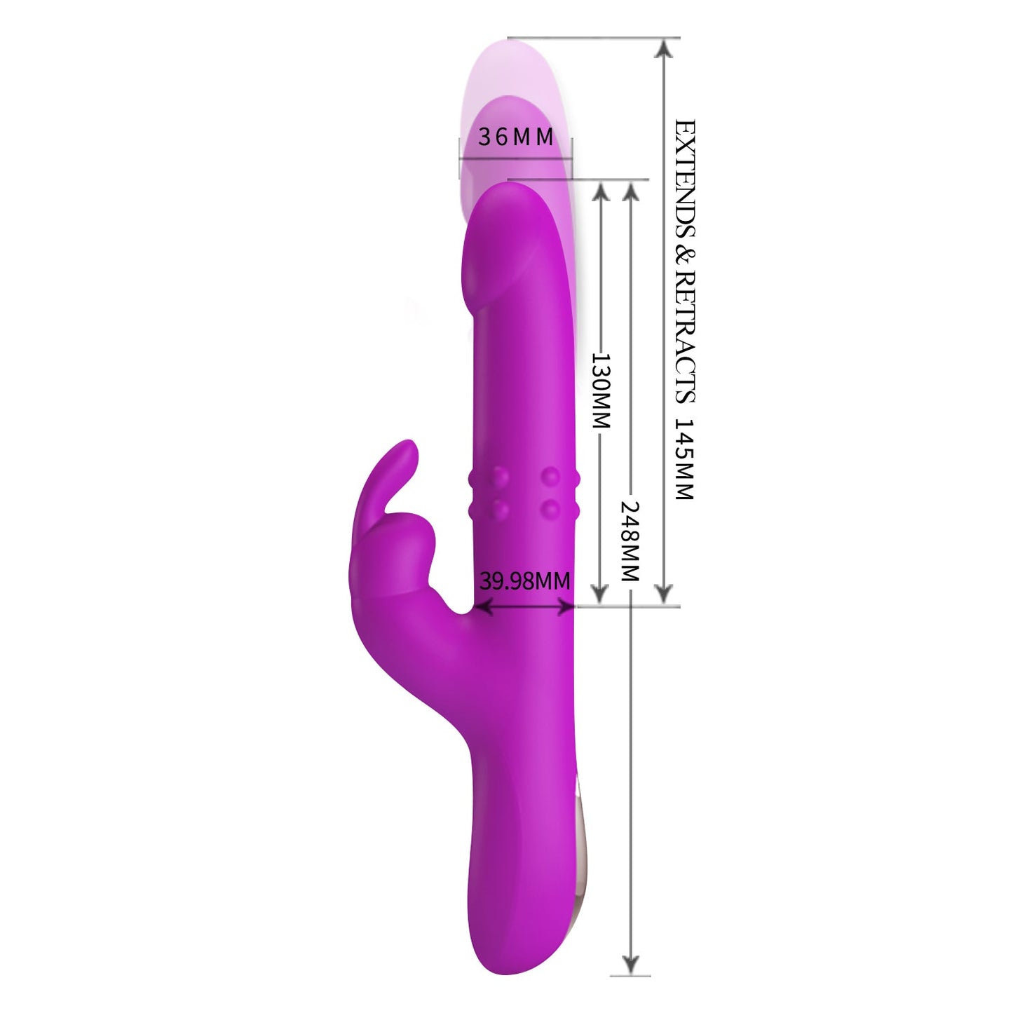 Purple and pink toy with measurements on a white background 2