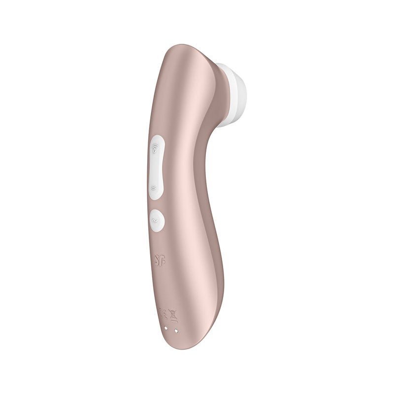 Satisfyer Pro 2+ Rose Gold Clitoral Stimulator side view with rear controls 2
