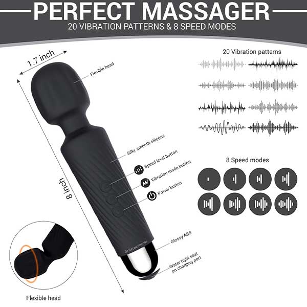 SXE – Juliet USB, 20 x Mode Clitoral & Massage Wand (Black) - Redshoe - Essentials for her - Pleasures for Both 2