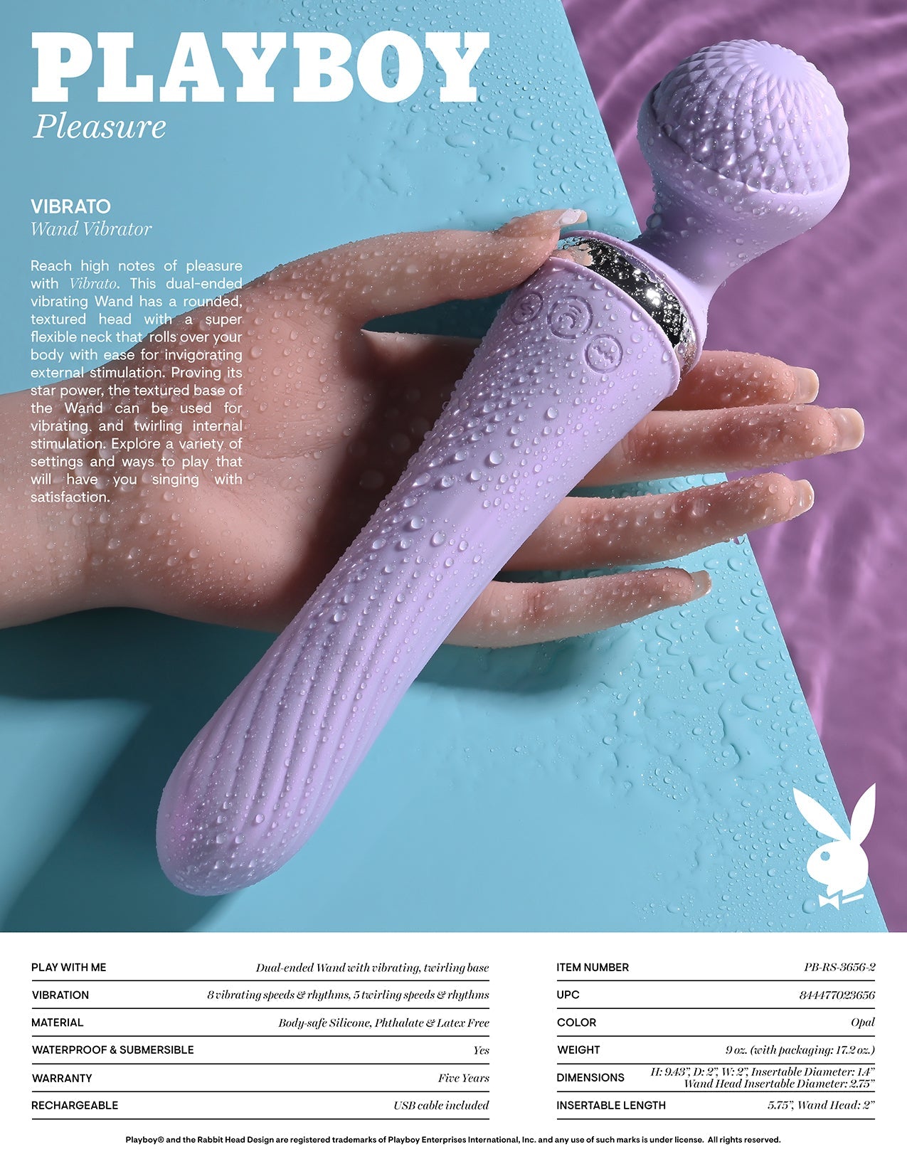 Playboy Pleasure Vibrato DUAL - ENDED vibrating Wand! - Redshoe - Essentials for her - Pleasures for Both 2