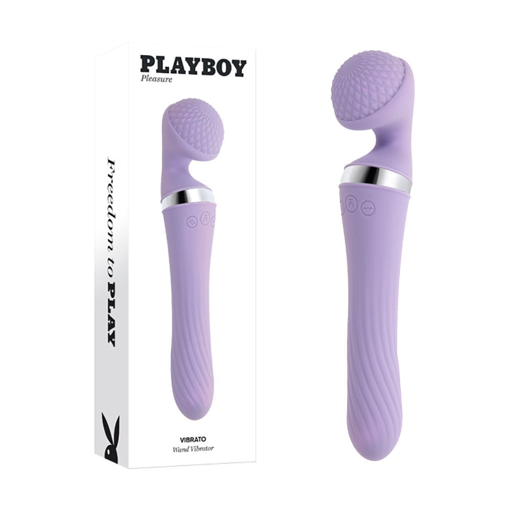 Playboy Pleasure Vibrato DUAL - ENDED vibrating Wand with packaging on white background